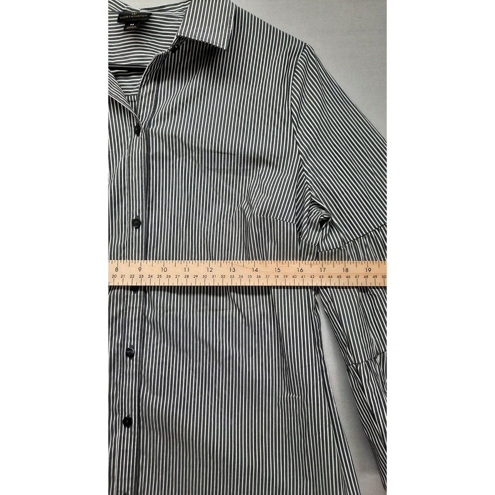 Worthington Women's White/Black Stripe Long Sleeve Button Front Shirt Size M - Picture 6 of 7